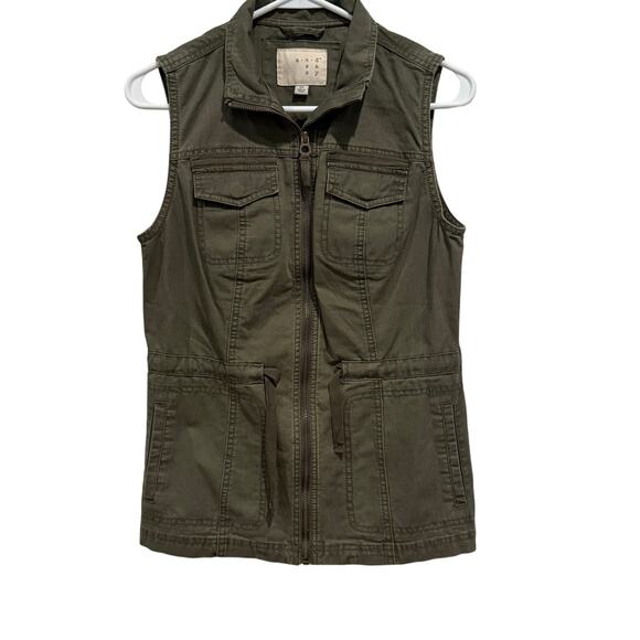 A New Day Women's XS Utility Vest Military Green Full Zip Pockets Tie Waist - Picture 1 of 5
